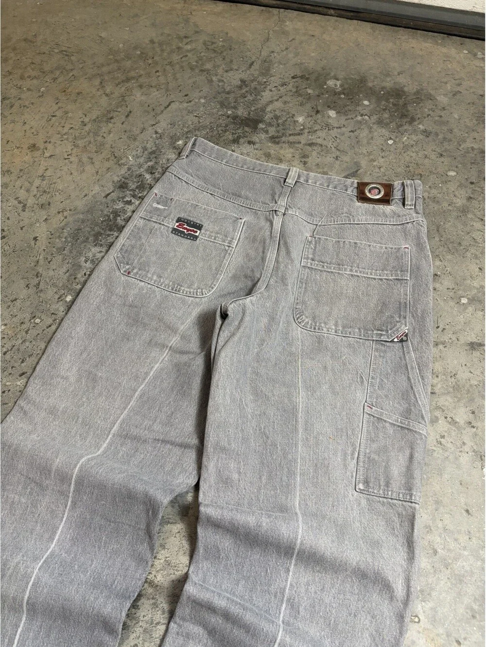 Vintage ENYCE Gray Carpenter Jeans Size 36 Baggy Hip Hop Y2K 90s Faded Distress